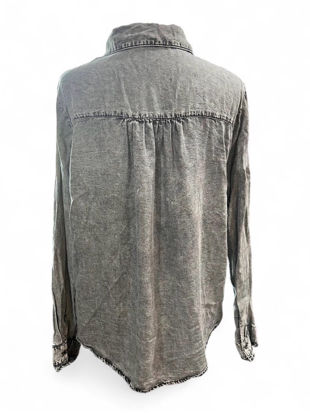 Women’s Ruffle-Front Button-Down Shirt - Gray - Picture 3 of 7